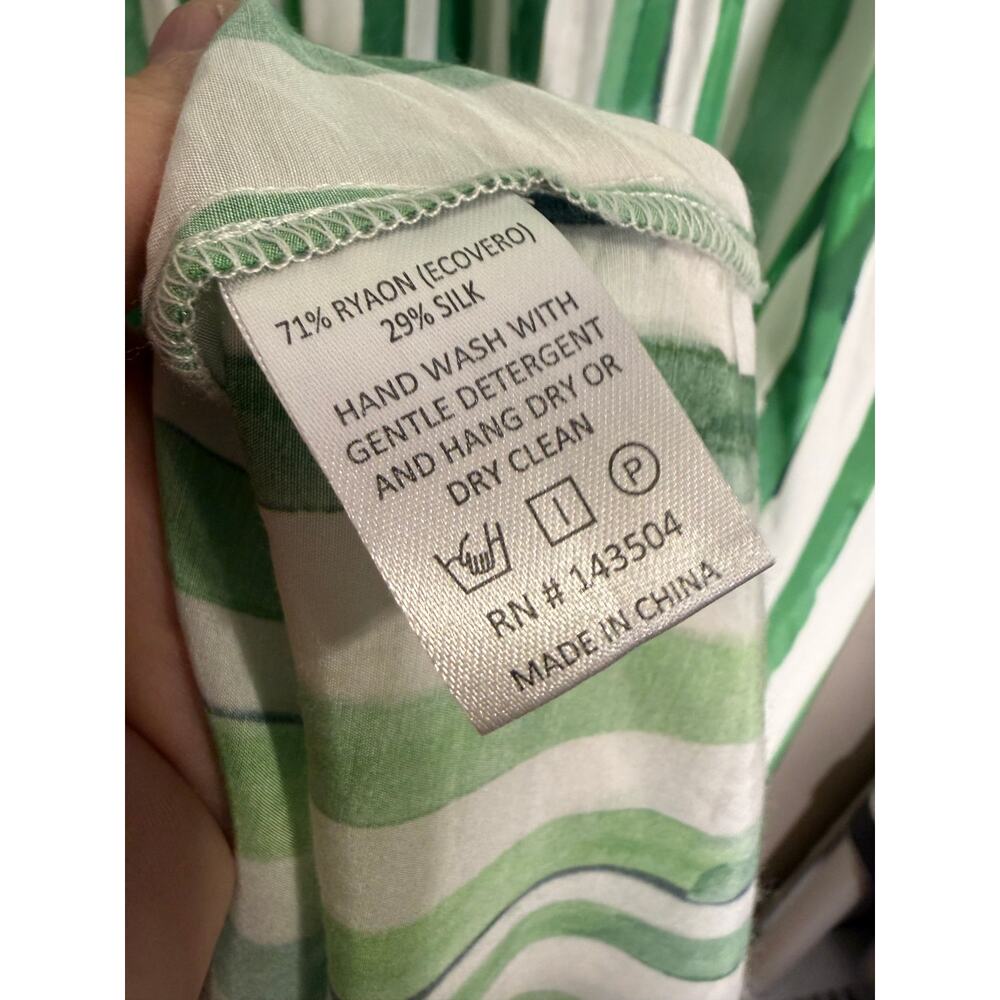 Marie Oliver Venus Caftan Silk Blend Dress Green Striped Bamboo Cabana Sz. L - Picture 7 of 8